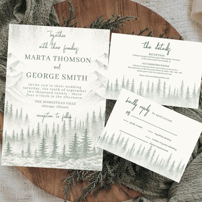  Rustic Sage Green Mountain wedding Invitation (Creator Uploaded)