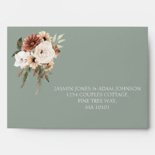 Rustic Sage Green Peach Floral Wedding Envelope
