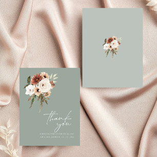 Rustic Sage Green Peach Floral Wedding Thank You