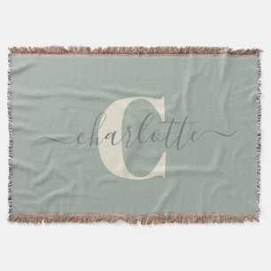 Rustic Sage Green Personalised Name Monogrammed Throw Blanket