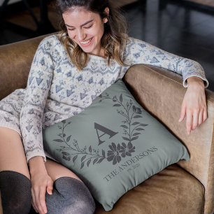 Rustic sage green personalized initial monogram cushion