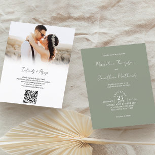 Rustic Sage Green Photo Budget Wedding QR Code