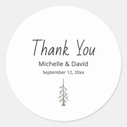 Rustic Sage Green Pine Tree Boho Wedding Thank You Classic Round Sticker