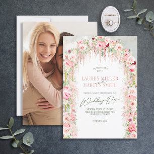Rustic Sage Green & Pink Floral Arch Invitation