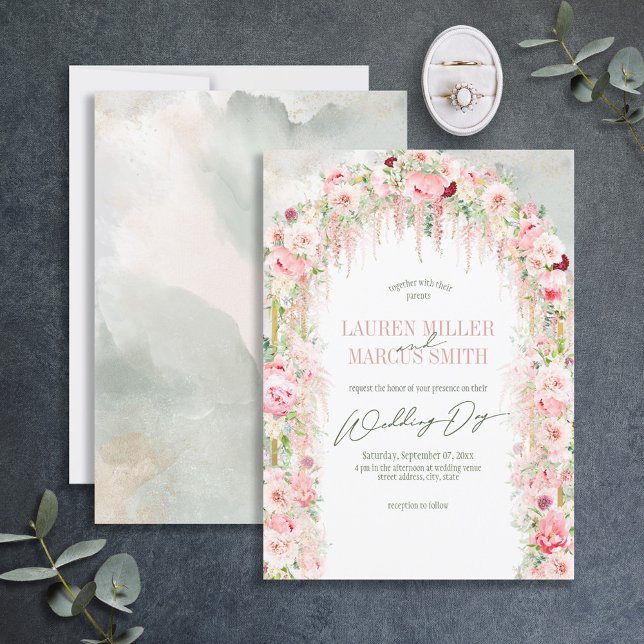 Rustic Sage Green & Pink Floral Arch Invitation (Creator Uploaded)
