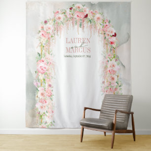 Rustic Sage Green & Pink Floral Arch Tapestry