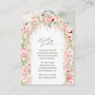Rustic Sage Green, Pink Floral Arch Wedding Detail Enclosure Card