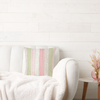 Rustic Sage Green & Pink Floral Wood Cottage Chic Cushion