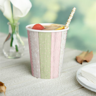 Rustic Sage Green & Pink Floral Wood Cottage Chic Paper Cups