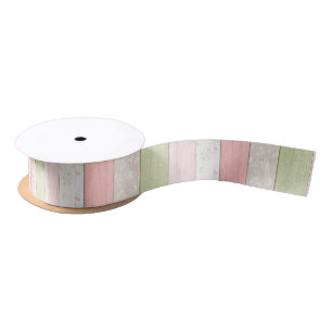 Rustic Sage Green & Pink Floral Wood Cottage Chic Satin Ribbon