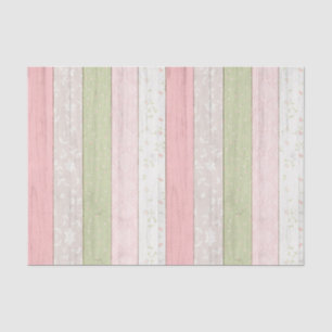 Rustic Sage Green & Pink Floral Wood Cottage Chic Tissue Paper