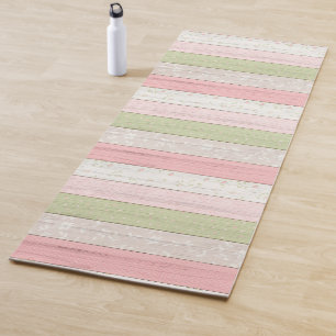 Rustic Sage Green & Pink Floral Wood Cottage Chic Yoga Mat