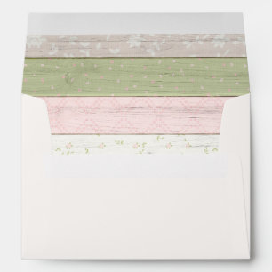 Rustic Sage Green & Pink Floral Wood Invitation Envelope