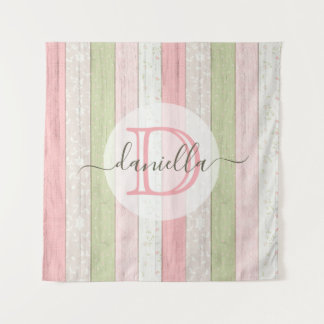 Rustic Sage Green & Pink Floral Wood Personalised Tapestry
