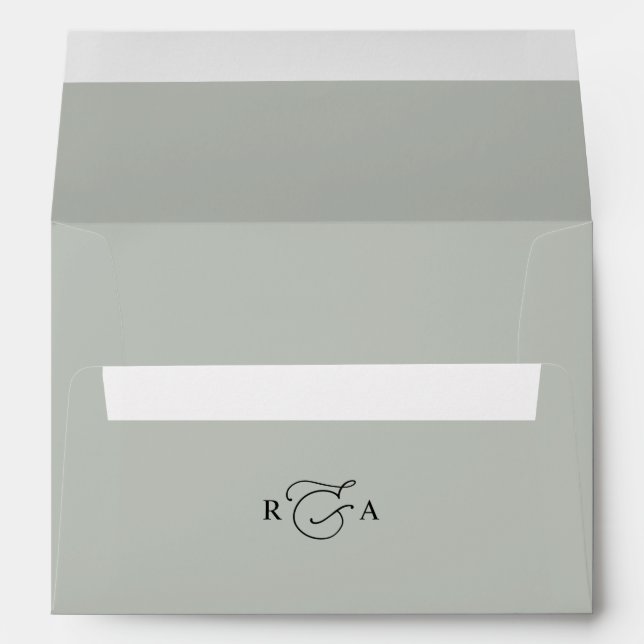 Rustic Sage Green Return Address Monogram Wedding Envelope (Back (Bottom))