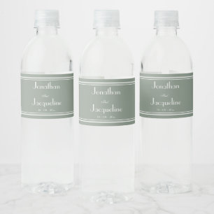Rustic Sage Green Simple Garden Wedding Names Chic Water Bottle Label