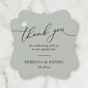 Rustic Sage Green Simple Monogram Thank You Favour Tags
