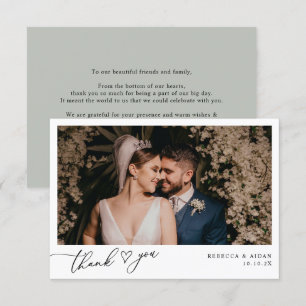 Rustic Sage Green Simple Wedding Photo Thank You Card