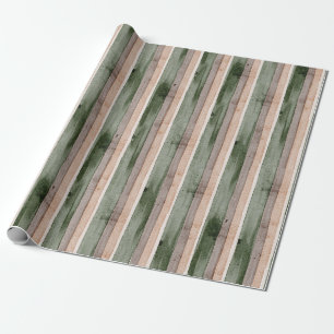 Rustic Sage Green & Tan Watercolor Vertical Stripe Wrapping Paper