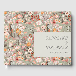 Rustic Sage Green Taupe Floral Boho Custom Wedding Guest Book