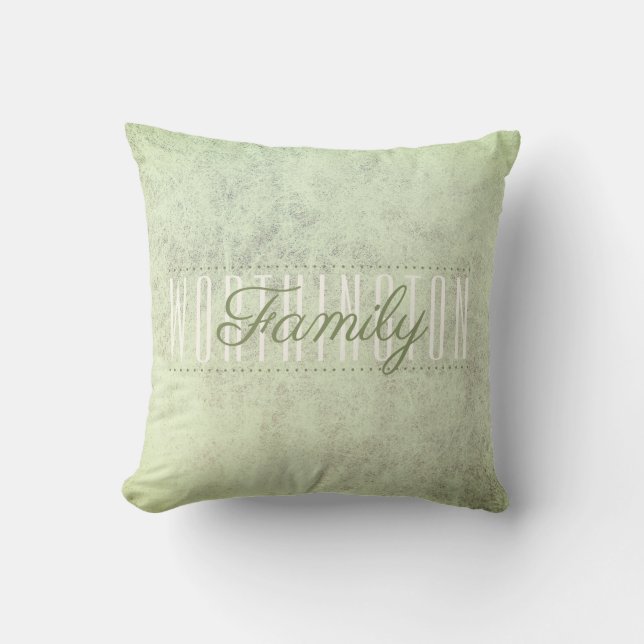 Rustic Sage Green Texture Family Name Monogram Cushion (Front)