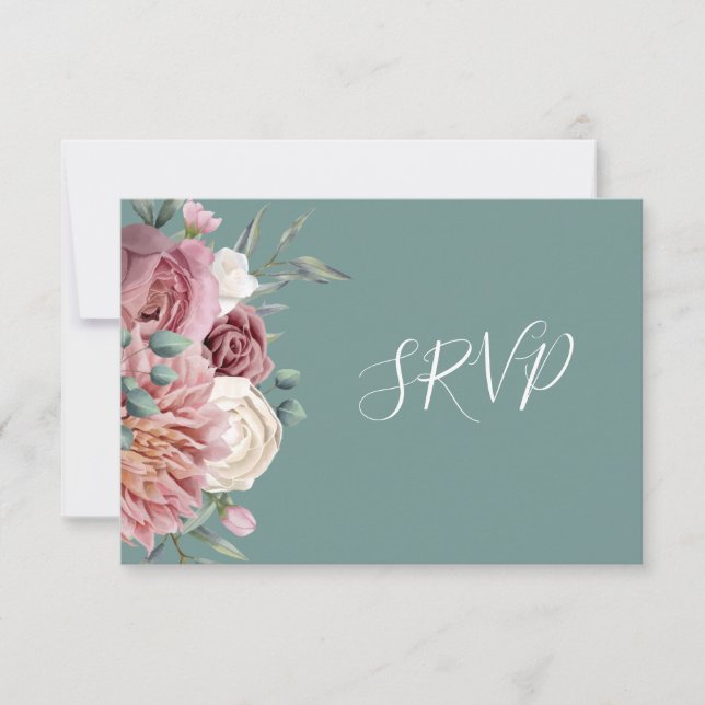 Rustic Sage Green Watercolor Flower Bouquet RSVP  (Front)