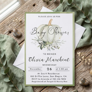 Rustic Sage Green Watercolor Pumpkin Baby Shower Invitation