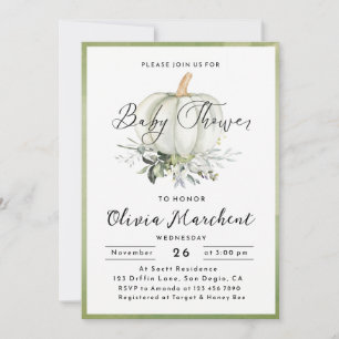 Rustic Sage Green Watercolor Pumpkin Baby Shower Invitation