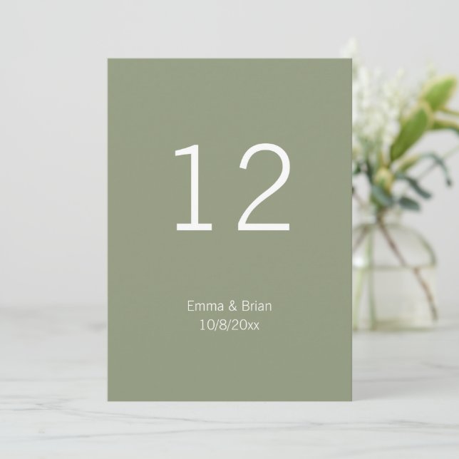 Rustic Sage green Wedding Table number (Standing Front)