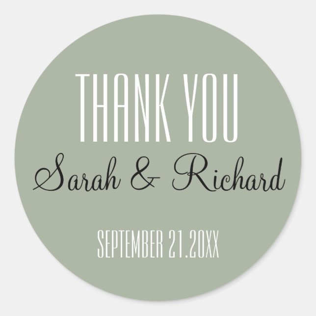 Rustic Sage Green Wedding Thank You Classic Round Sticker (Front)