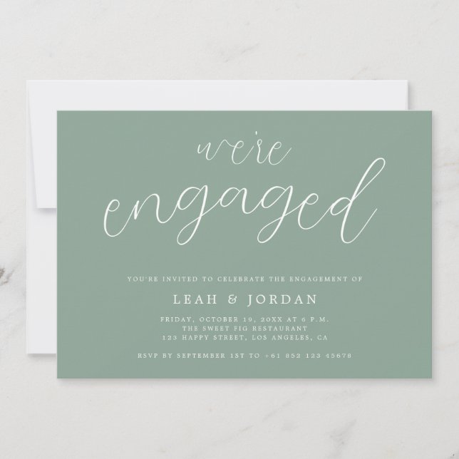 Rustic Sage Green We're Engaged Engagement Party Invitation (Front)