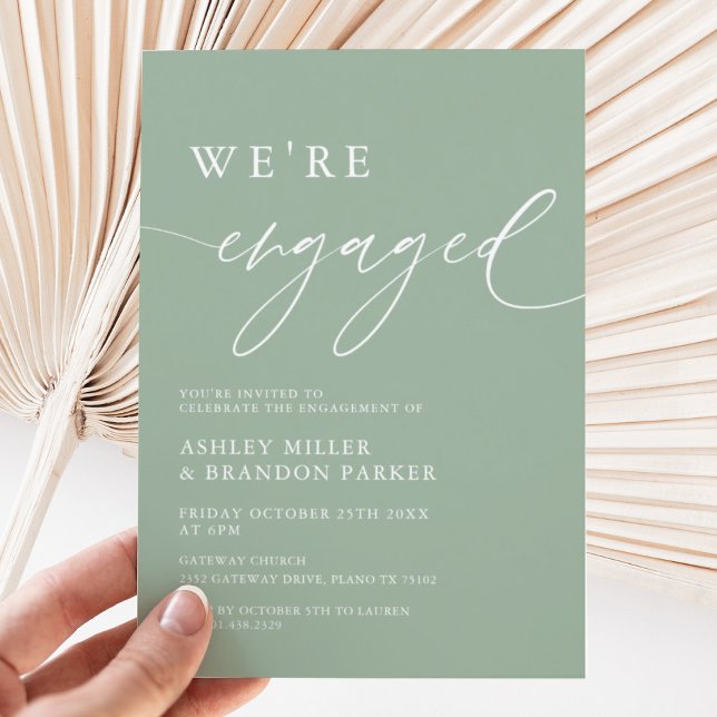 Rustic Sage Green We're Engaged Engagement Party Invitation (Creator Uploaded)