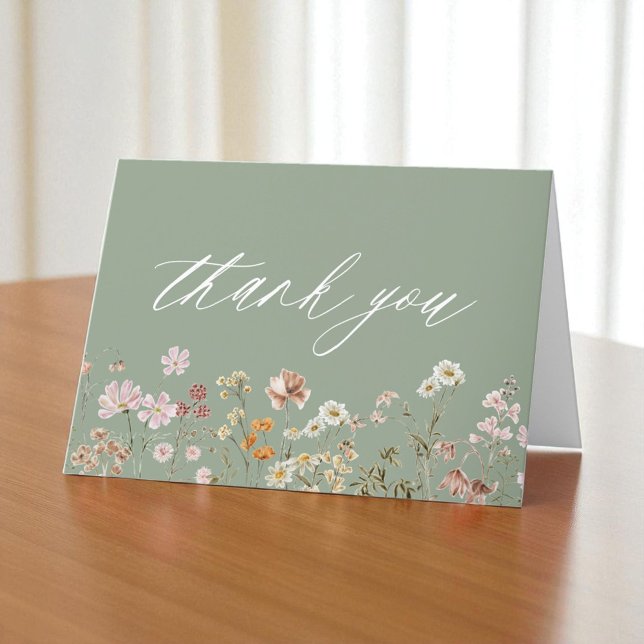 Rustic Sage Green Wildflower Bridal Shower Thank You Card (Creator Uploaded)