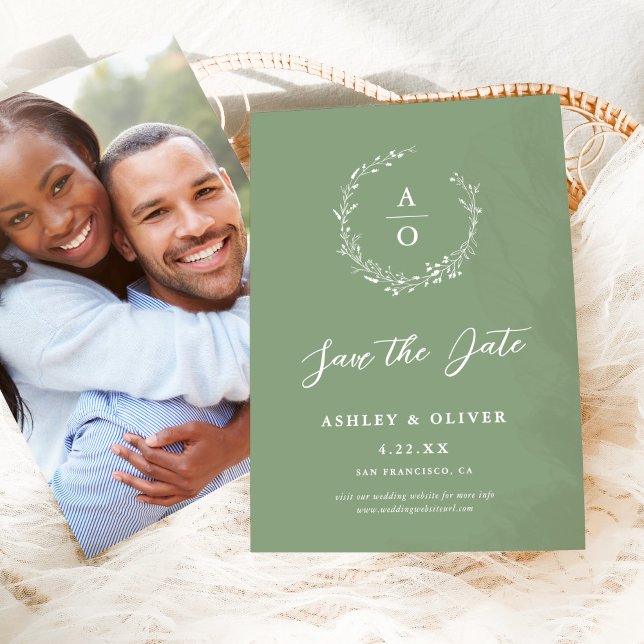 Rustic Sage Green Wildflower Photo Save The Date Invitation (Creator Uploaded)