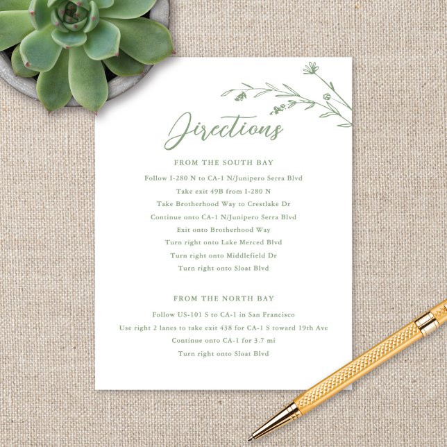 Rustic Sage Green Wildflower Wedding Details Card (Creator Uploaded)