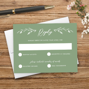 Rustic Sage Green Wildflower Wedding RSVP Card