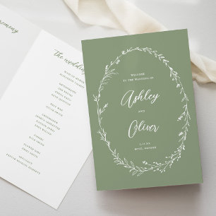 Rustic Sage Green Wildflower Wreath Wedding Programme
