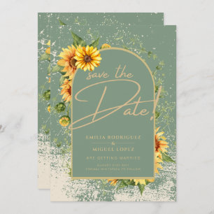 Rustic Sage Green Yellow Sunflowers Wedding Allin1 Invitation