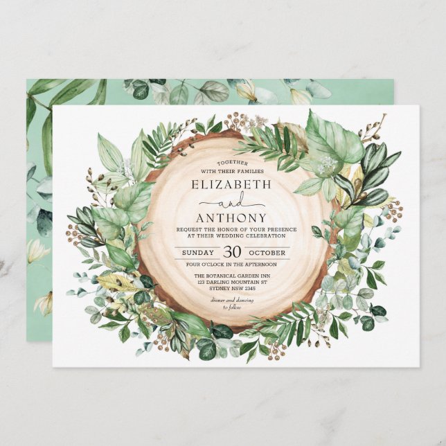 Rustic Sage Greenery Botanical Forest Wedding Invitation (Front/Back)