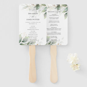 Rustic Sage Greenery Leafy Gold Wedding Programs Hand Fan