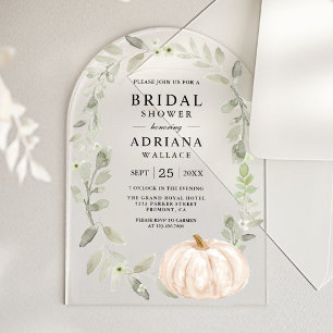 Rustic Sage Greenery White Pumpkin Bridal Shower Acrylic Invitations