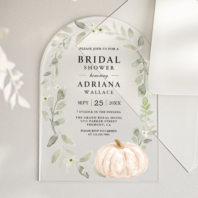 Rustic Sage Greenery White Pumpkin Bridal Shower Acrylic Invitations (Creator Uploaded)