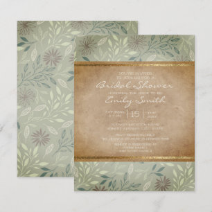 Rustic Sage Leaves Floral Gold Bridal Shower Invitation