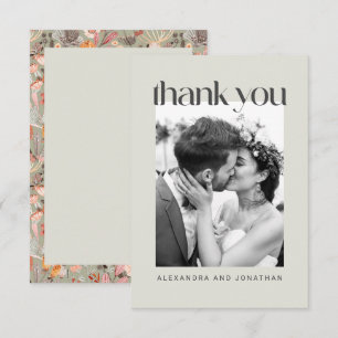 Rustic Sage Taupe Floral Boho Photo Wedding Thank You Card