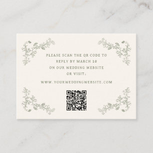 Rustic Sage Vintage Floral Frame Wedding QR Code Enclosure Card