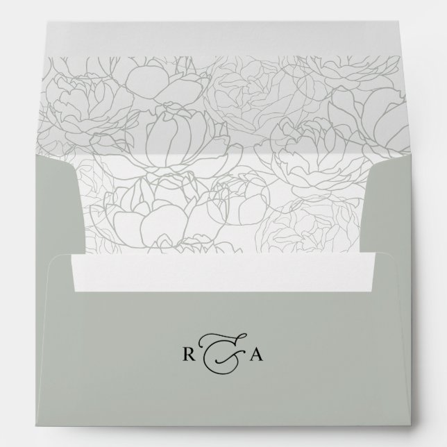 Rustic Sage w/ pre-printed Return Address Monogram Envelope (Back (Bottom))