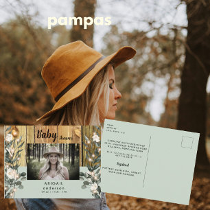 Rustic Sage White Floral Mum-to-be Photo Invitation Postcard