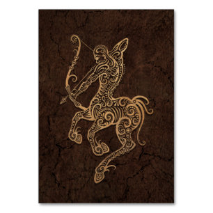 Rustic Sagittarius Zodiac Sign on Stone Effect Table Number