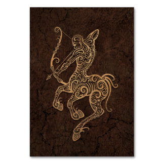 Rustic Sagittarius Zodiac Sign on Stone Effect Table Number