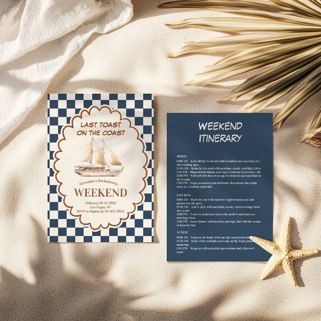 Rustic Sailboat Coastal Chequerboard Bachelorette Invitation (Creator Uploaded)